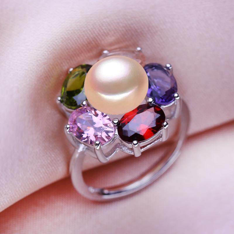 seniko Natural Freshwater Pearl Rings For Women Fashion Female Flower Ring Pearl Jewelry Adjustable Ring