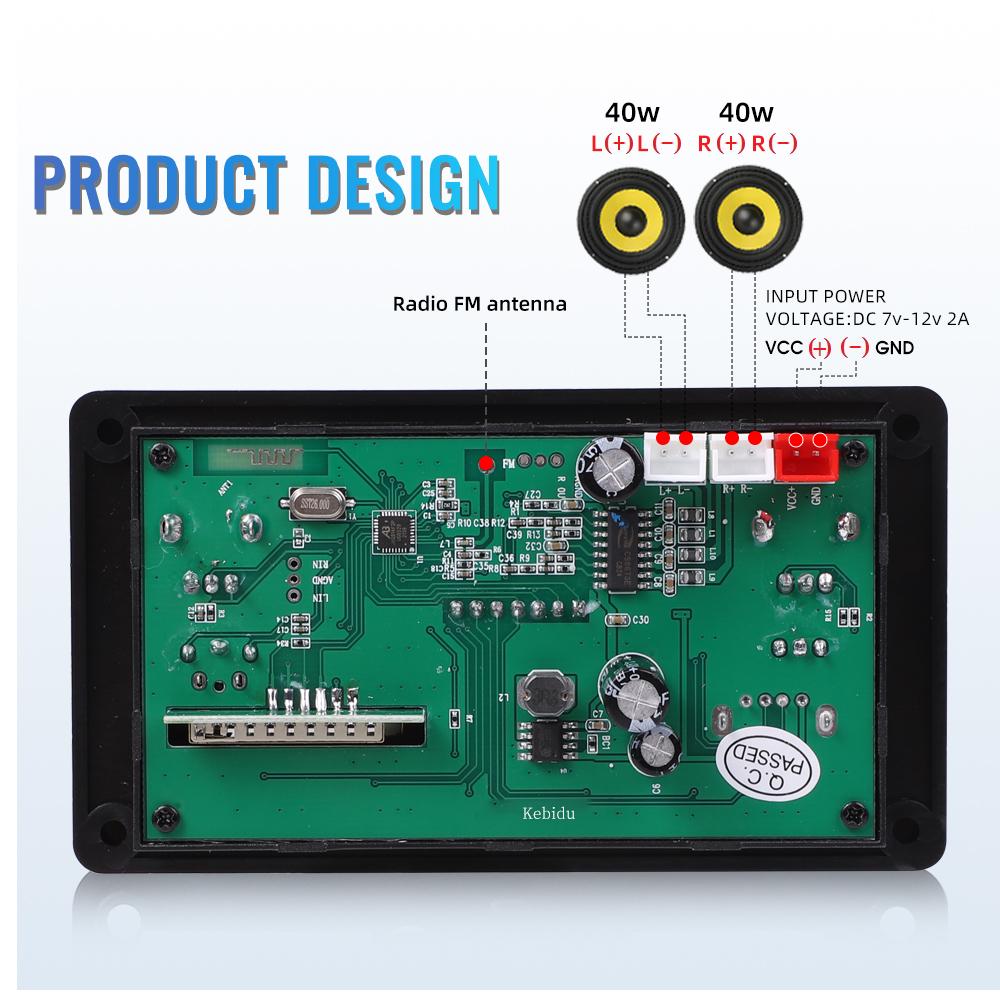2*40 Вт усилитель мощности Bluetooth 5,0 плата декодера MP3 12 В постоянного тока автомобильный MP3-плеер USB модуль записи FM AUX радио Handsfree