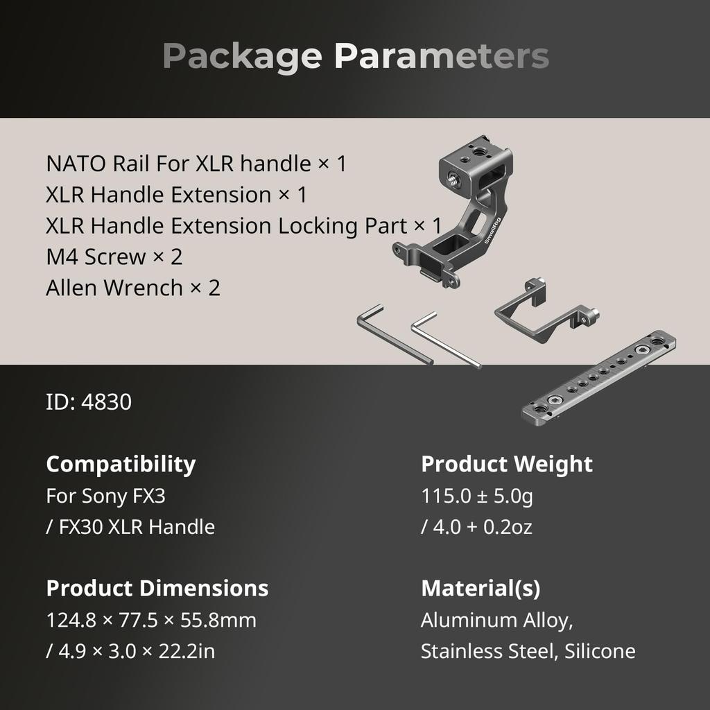 Комплект пластин для крепления удлинителя ручки SmallRig XLR для быстросъемной конструкции HawkLock с отверстиями и фиксацией 4830 FX3/FX30 1/4"-20