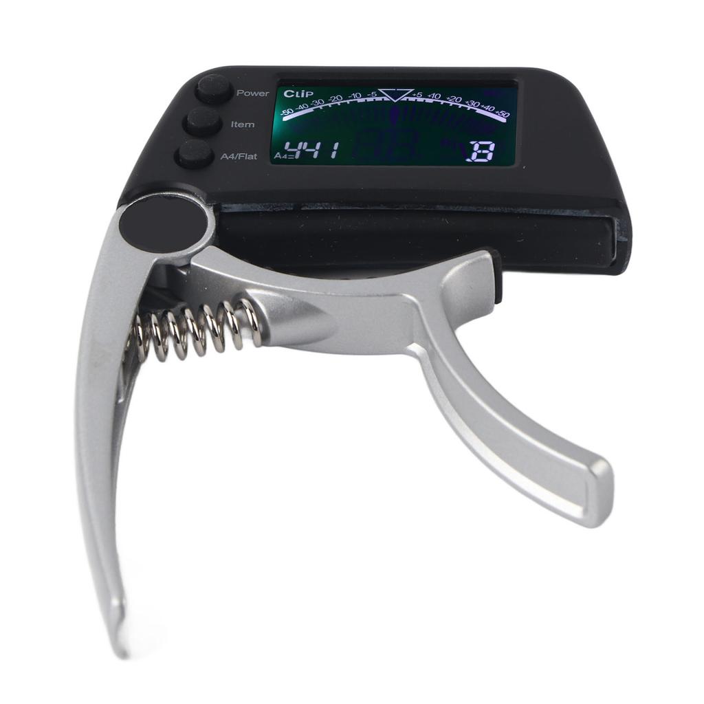 Guitar Capo Tuner Zinc Alloy ABS 2 In 1 Clip with LCD for Acoustic Electric Classical UkulelesSilver