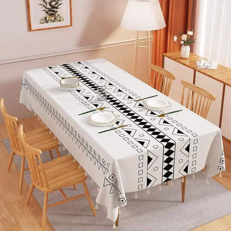 Прямоугольная скатерть с кисточками, домашний минималистичный коврик для обеденного стола, водостойкая, маслостойкая, легко чистящаяся ткань для журнального столика