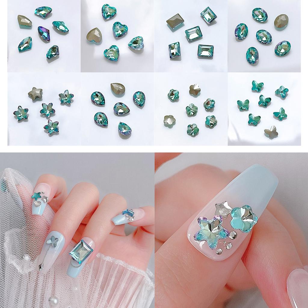 10x/Set Hearts Nail Art Charms for DIY Nails Pointed Back Nail Rhinestones Square Nail Charms Butterfly Shape Nail Gems