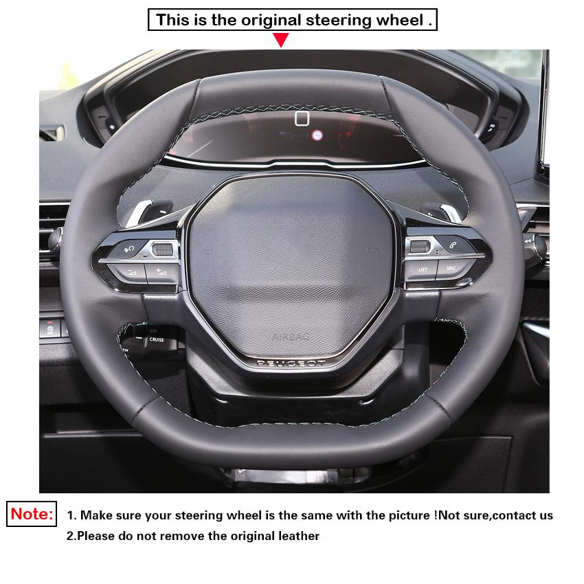 Black Carbon Fiber Suede Hand-stitched Steering Wheel Cover for Peugeot 208 308 2008 3008 4008 508 5008 Partner Rifter 2016-2022