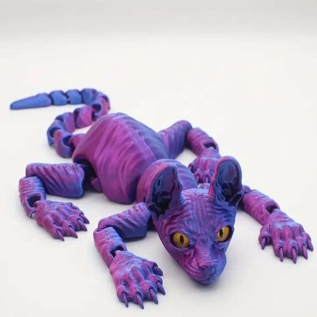 3D Printed Hairless Cat Movable Toy with Random Eyes - Educational and Decorative