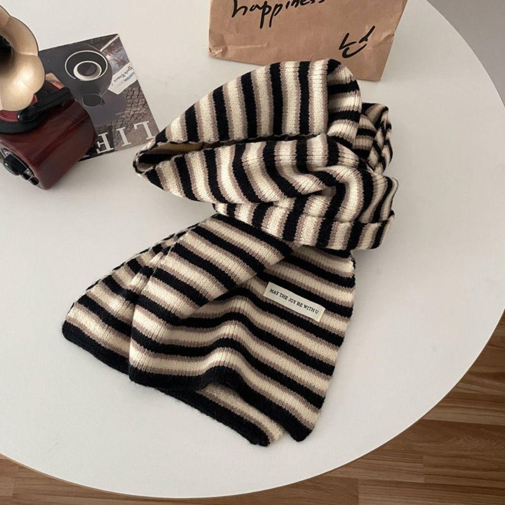 Korean Style Y2k Knitted Scarves Windproof Women Neckerchief Casual Knitted Stripe Scarf Female