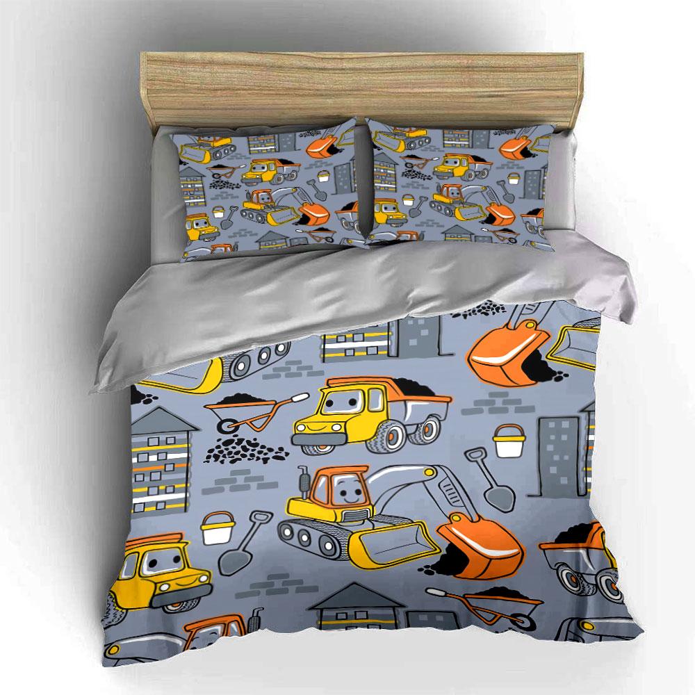 Construction Vehicles Pattern Bedding Duvet Cover Set Duvet Cover Pillowcases (1*Duvet Cover 2*Pillowcases, without duvet insert)