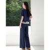 Women's Lace-Spliced Linen Blend Two-Piece Pants Set