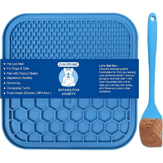 Premium Lick Mat for Dogs & Cats with Suction Cups and Spatula Spreader for Pet Separation Anxiety Relief, Slow Feeder, Perfect with Peanut Butter,