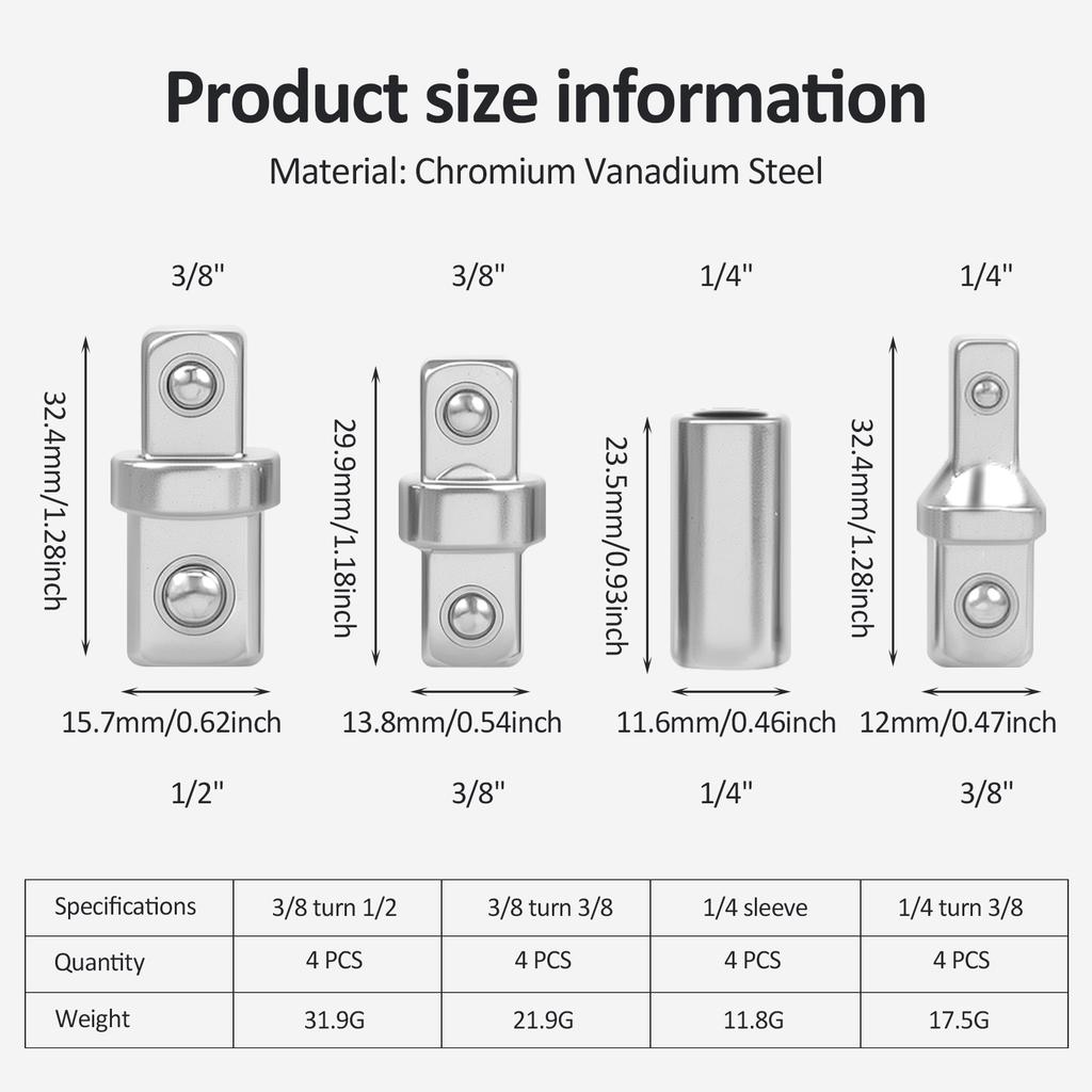 16Pcs Double Square Head Socket Adapter Converter Reducer Set 1/4 3/8 1/2 Impact Drive Ratchet Wrench Socket Adaptor Repair Tool