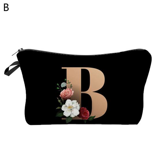 Cosmetic Bag 3D Digital Printing Letter Flower Pattern Female Multipurpose Delicate Pencil