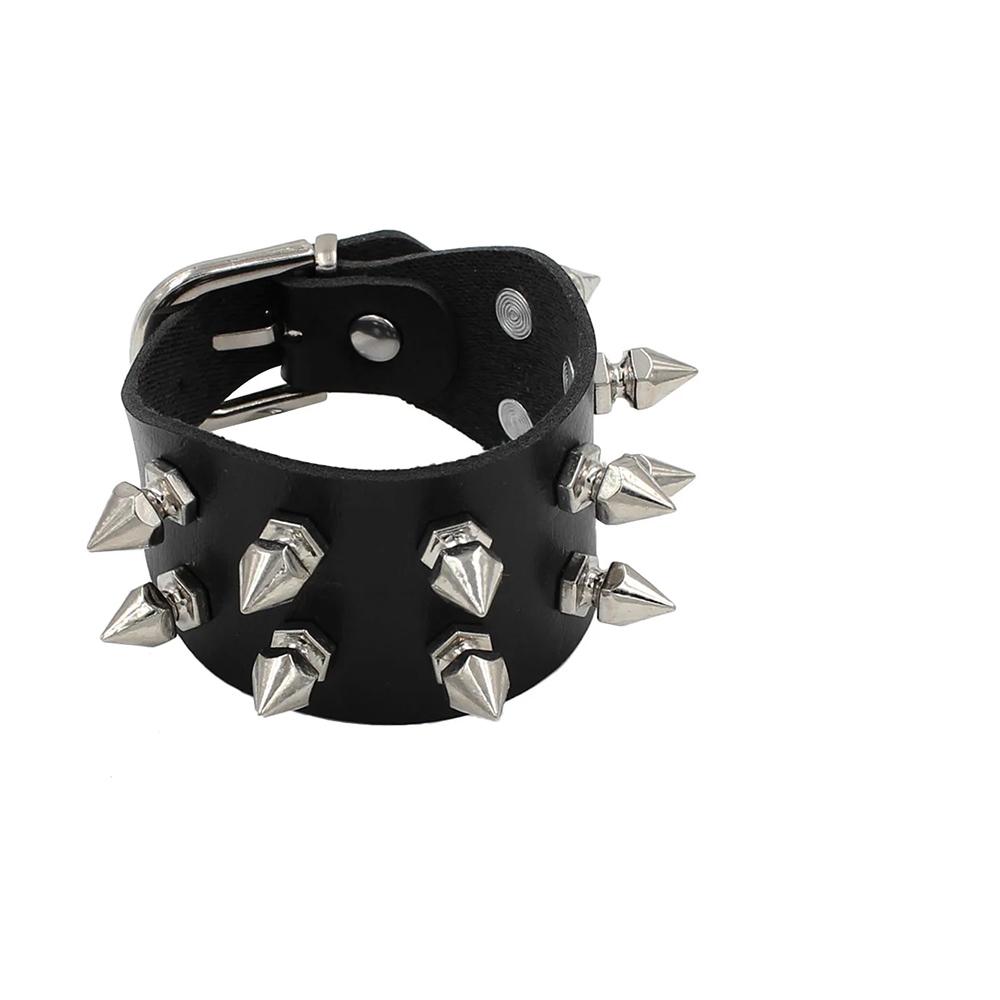 PU Leather Studded Bracelet Punk Spike Rivets Cuff Black Wristband Bracelet For Rock - themed Events