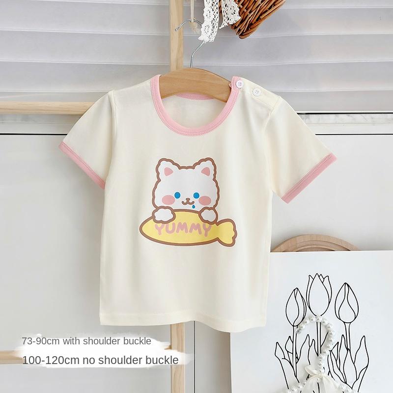 Футболка из чистого хлопка с короткими рукавами для маленьких девочек. Летний тонкий топ с половиной рукавов для маленьких и средних детей 0–5 лет. Летняя одежда.