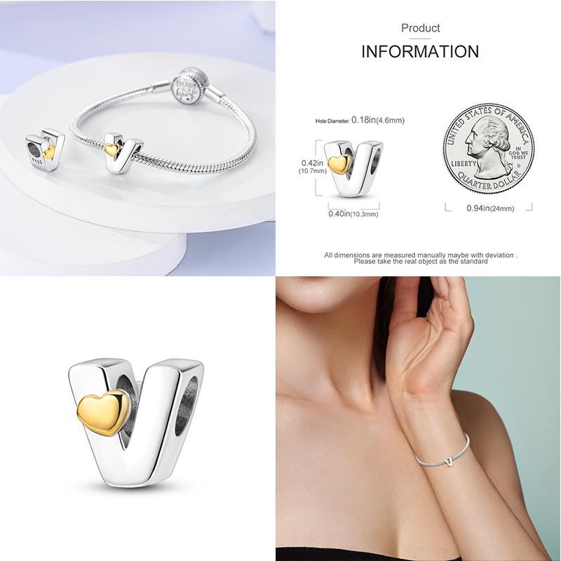 Новый 26 AZ Алфавит Бусина S925 Стерлингового Серебра Сердце ЛЮБОВЬ Письмо Шарм Подходит Оригинальный Браслет CZ Циркон Бисер Ювелирные Изделия