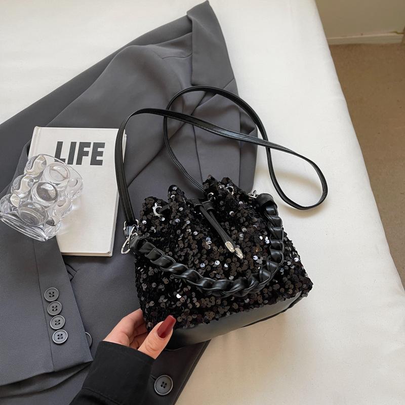 Модная женская сумка на шнурке с пайетками, универсальная сумка через плечо, сумка-ведро