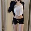 Ayollar uchun denim past bel shortlari - Qattiq o'tiradigan, Slim yuqori bel issiq shortlar 2025 bahor va kuz uchun