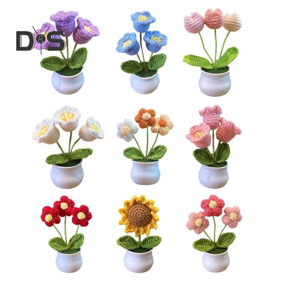 Вязаный вручную горшечный цветок крючком ручной работы Подсолнух Ландыш Тюльпан Горшечные искусственные цветы для домашнего офиса Украшение стола