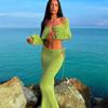 Long Sleeve See Through Cutout Cropped Cardigan Maxi Skirt Suits Women Sexy Crop Top Outfits 2 Pieces Sets