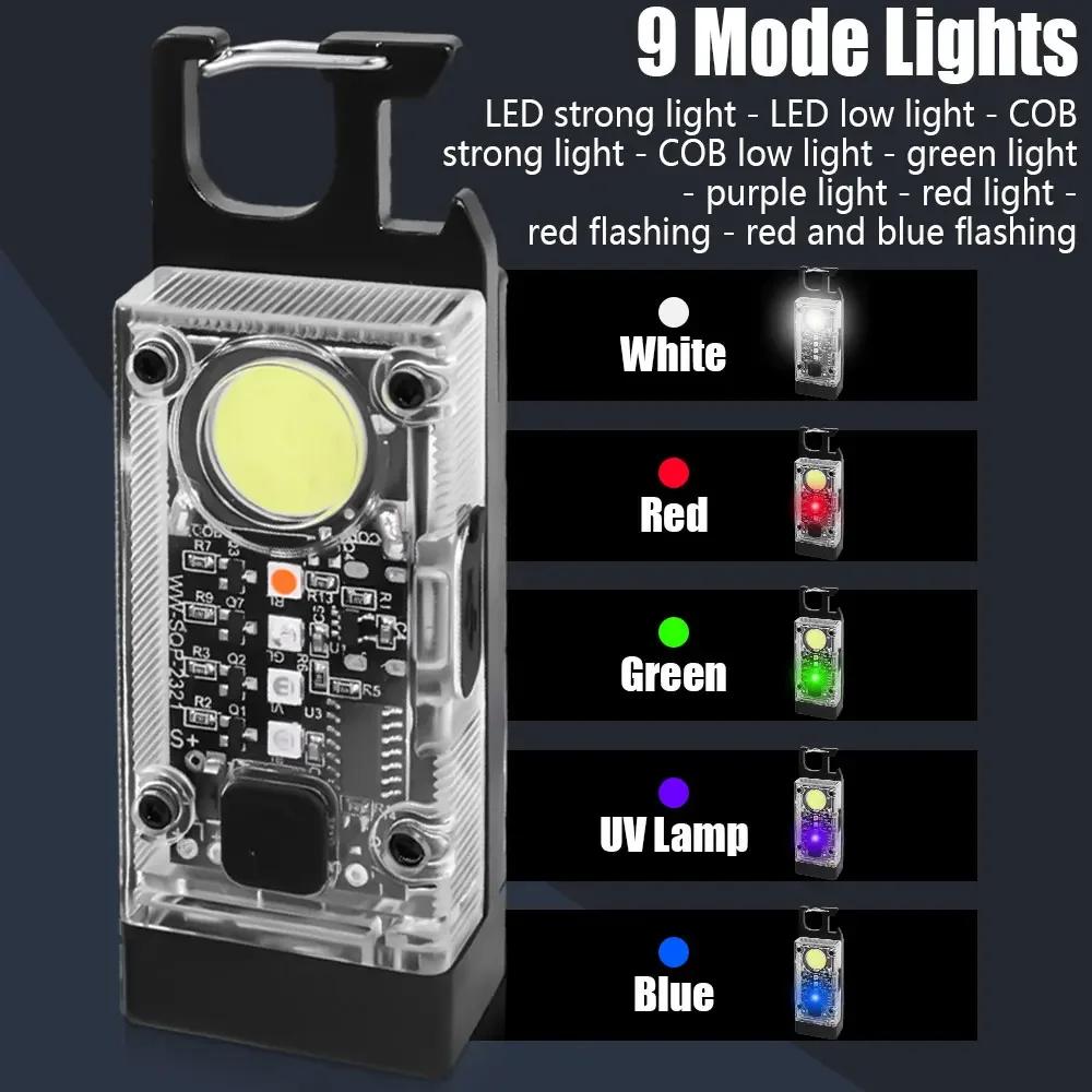 4000LM Мини EDC Солнечный LED+COB Фонарик Маленький Карманный Брелок Фонарик USB Перезаряжаемый Сильный Магнитный Кемпинговый Фонарь Прожектор