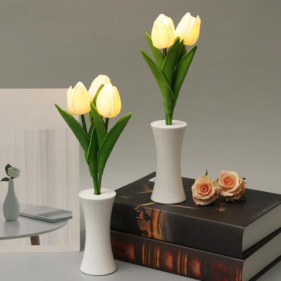 Ночник-тюльпан на батарейках, мягкий светодиодный ночник-тюльпан для спальни, письменного стола, гостиной, романтическое украшение, энергосберегающий прикроватный светильник, домашний амбиент