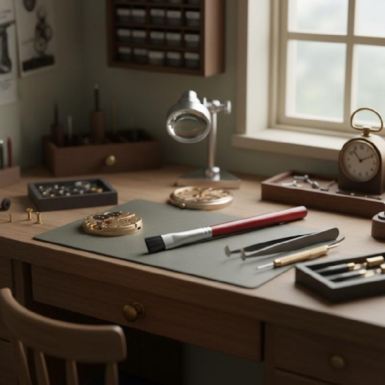 2 профессиональные щетки для чистки часов с деревянной ручкой и тремя видами щетины для детального ремонта.