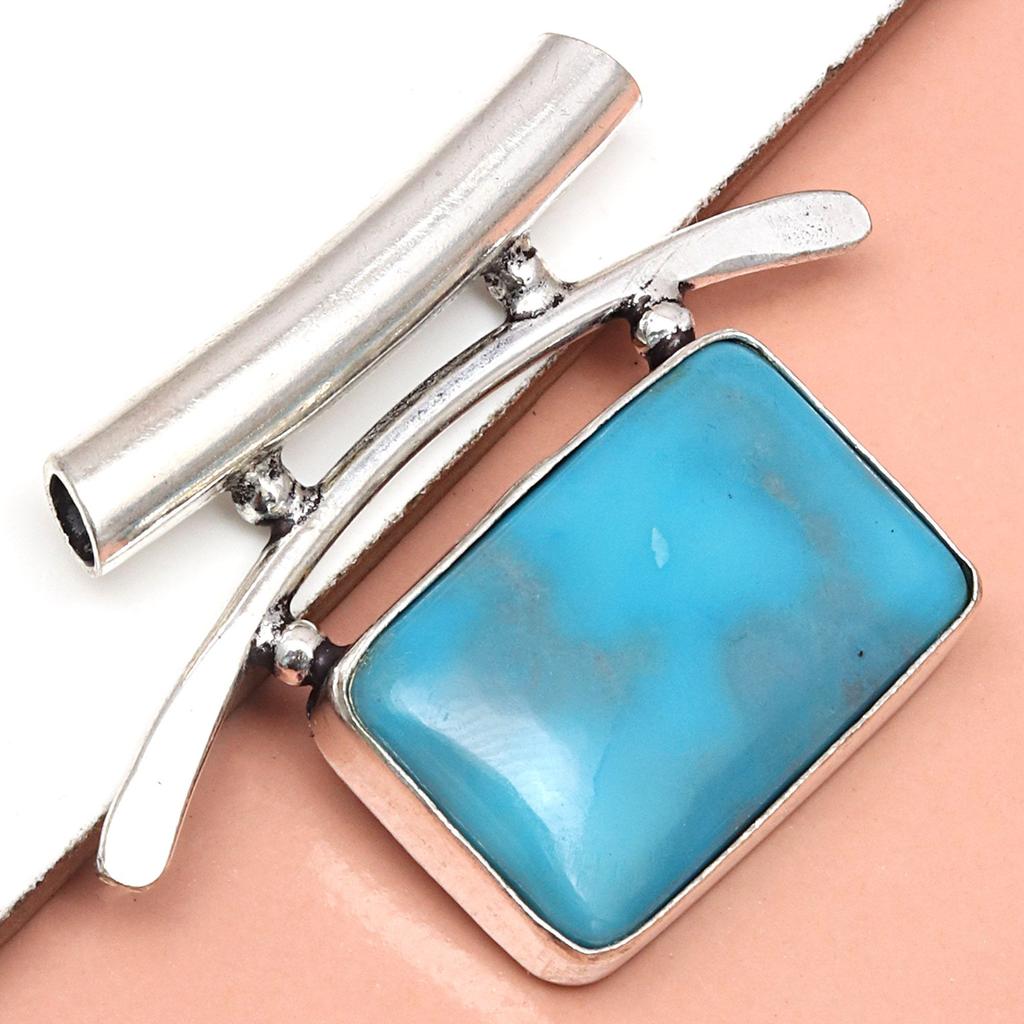 Blue Turquoise Gemstone Handmade Women's Unisex Silver Jewelry Pendant 1.25