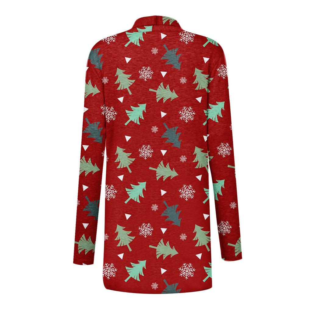 Рождественская женская мода Повседневная куртка-кардиган с длинным рукавом с принтом