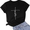 Faith Letter Print Cotton Tee - Women's European/American Size Top - Round Neck Short-Sleeve - Foreign Trade Spot Design.