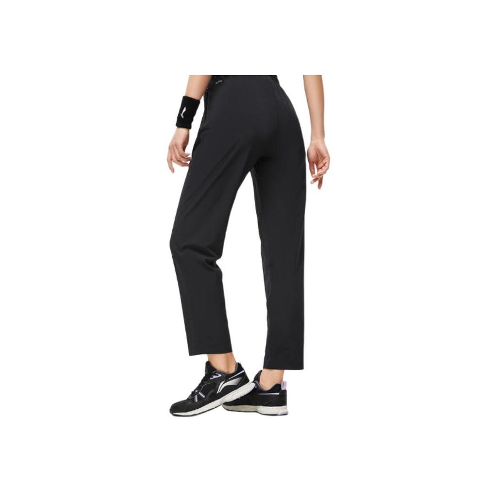 Женские брюки Li Ning Fitness Series с высокой талией, прямые, однотонные, черные, AYKT642-3
