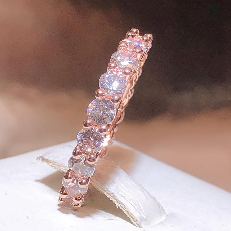 925 Stamp Fashion White Zirconia Row Diamond Ring Women Slim Rose Gold Ring Party Wedding Birthday Gift