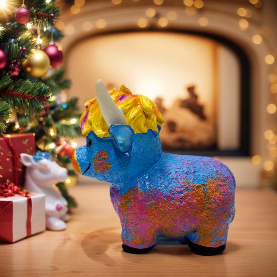 Фигурка Хайлендской коровы из смолы, многоцветная, миниатюрное украшение коровы, расписанная вручную статуэтка Хайлендского скота для декора фермерского дома, дома, офиса, рабочего стола