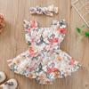 Боди с цветочным принтом для маленьких девочек, комбинезон с повязкой на голову и рюшами на рукавах, юбка, комбинезон, От 0 до 24 месяцев