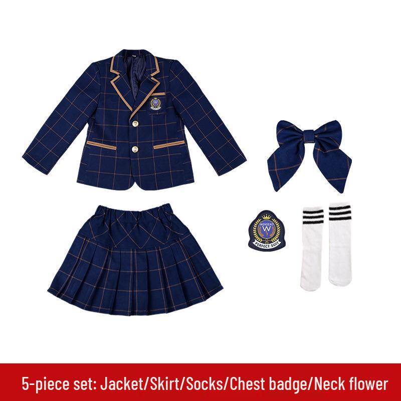 Клетчатый комплект школьной формы в британском стиле для девочек для детского сада и начальной школы