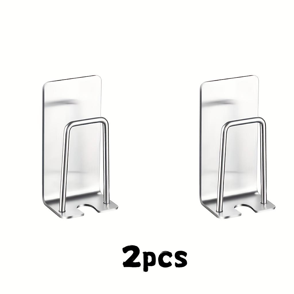2-piece Stainless Steel Toothbrush Holder - Wall-Mounted, No-Drill Installation, Multi-functional Bathroom Storage Rack