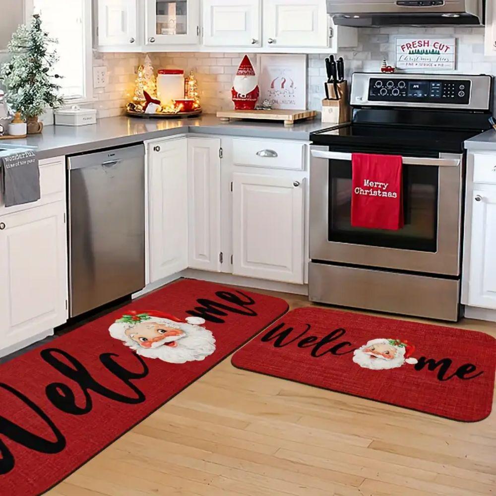 VIKAMA 1/2pcs Santa Claus Kitchen Mat Bedroom Living Room Corridor Runner Rug Indoor Outdoor Entryway Welcome Doormat Home Decor
