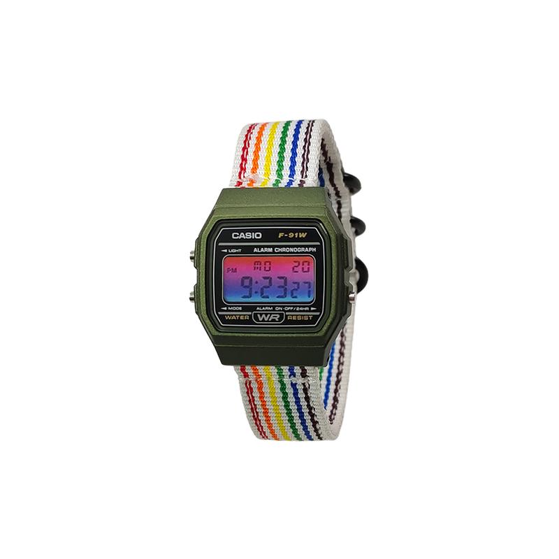 Casio Индивидуальные часы модифицированная серия серебристый полимерный корпус водозащита F-91WM-7A модифицированные-Pixel Hongqiao Кварцевые нейлоновый ремешок F-91WM-7A