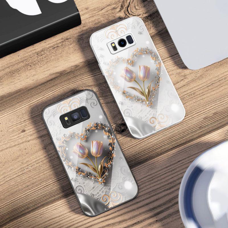 Розово-фиолетовый тюльпан любви для Samsung S25 S25 Edge S25Ultra S8 9 S10 20 U ltra S21 Pro 22 Plus S23 FE S24 Ultra Стеклянный чехол для телефона