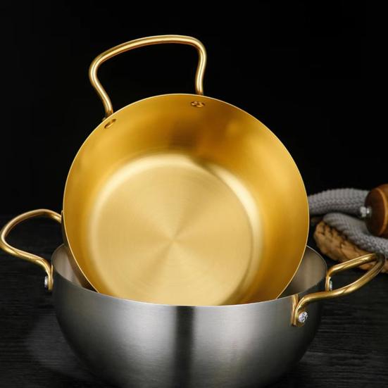 Yousheng Ramen Noodle Pot Fast Heating Two Handles Food Grade Stainless Steel Korean Ramen Noodle Cooking Pan Kitchen Gadgets