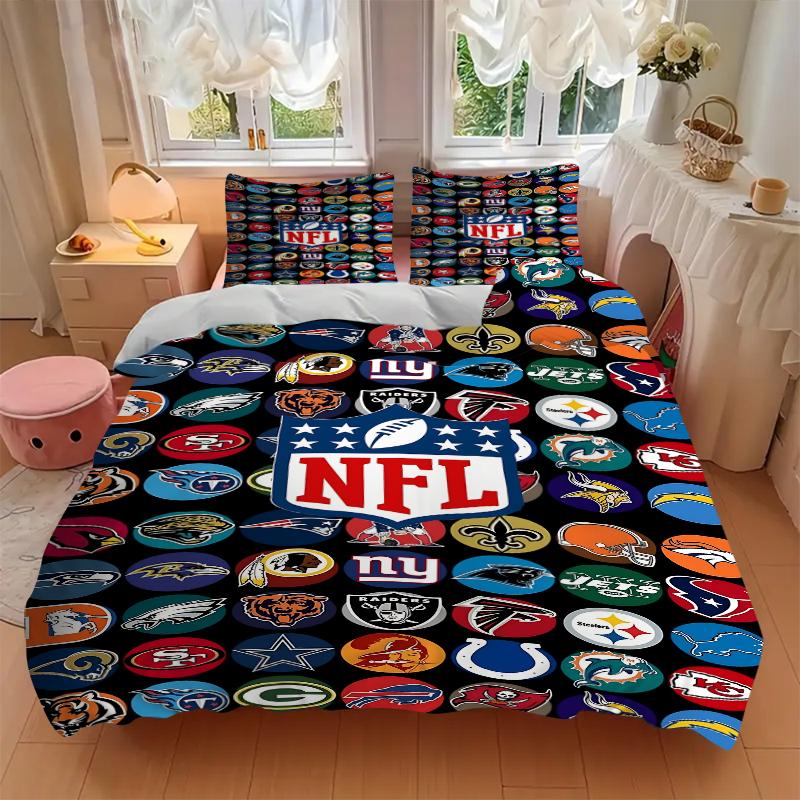 3Pcs Nfl Team Logos Compilation Bedding Sets For All Sizes New 3D Printed Bed Cover Comforter Duvet Cover Pillowcase Bedroom Decoration