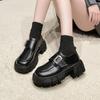 Loafers Women's Spring and Autumn New Platform Heightening Retro Velcro Small Leather Shoes Thick Heel British Commuter Shoes