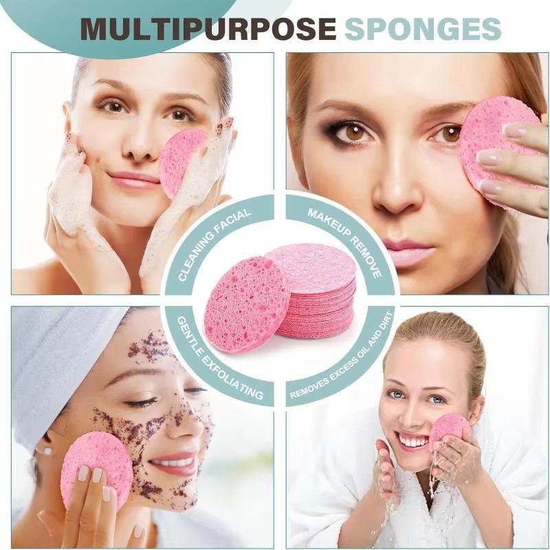Compressed Wood Pulp Facial Sponges Flower Shape Exfoliating Face Cleanser Pads Soft Gentle for Daily Skin Care Makeup Remover