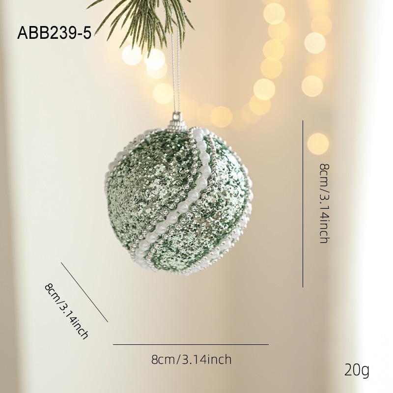 New green foam Christmas ball heterosexual pendant bright glitter sticky powder Christmas tree hanging ball decorative pendant arrangement