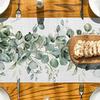 Скатерть из льняной ткани с узором из зеленых листьев эвкалипта для кухонного обеденного стола, украшения для весенних праздников
