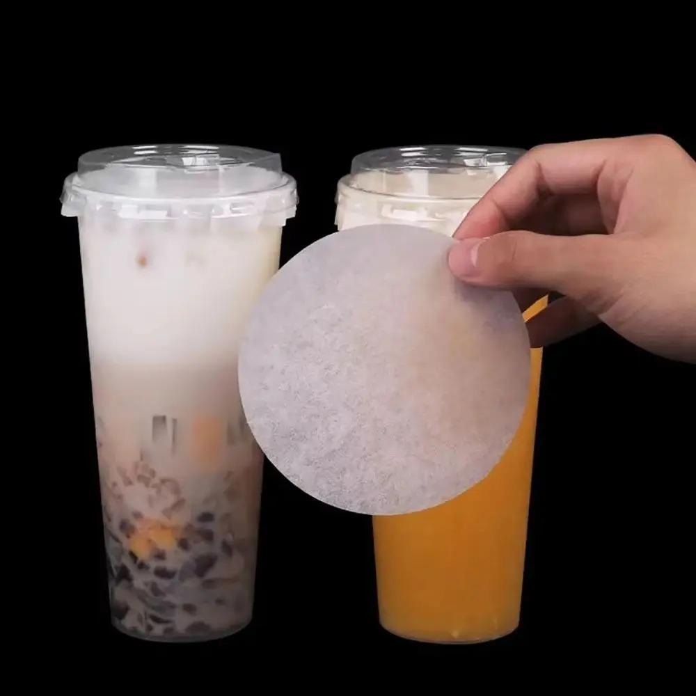 500 Pcs Anti Spill Drink Leak Proof Paper Disposable Cup Sealing Films Coffee Paper Lids  Beverage