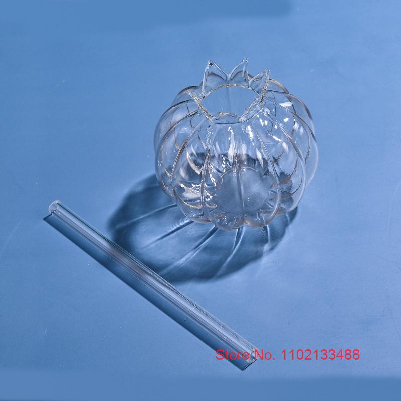 350 мл прозрачная коктейльная чашка с цветком граната и соломинкой, уникальная стеклянная посуда для ресторана, стакан для питья, кружка для смузи, сока, оптовая продажа