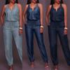 Womens Casual Off Shoulder Denim Jeans Pocket Sleeveless  Jumpsuits Rompers