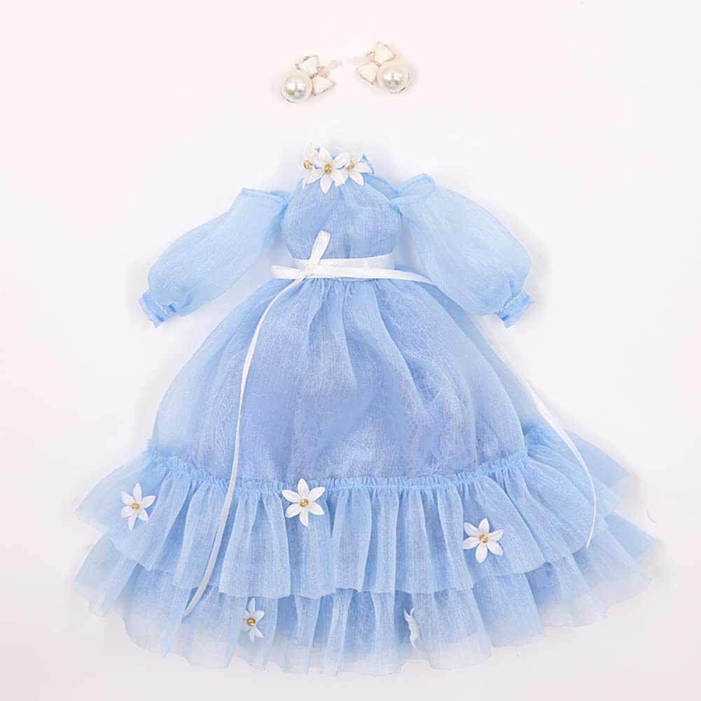 Rakulifey Blythe Outfit, Dress with Earrings, Neo Blythe Outfit, Blue, Compatible with Obitsu 24 Dolls, 2-Piece Set