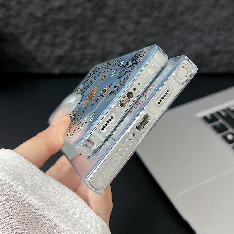 Цветочный узор блестящий тонкий жесткий чехол для задней панели из поликарбоната для Samsung S25 Ultra S24 FE S23 A36 A56 A16 A55 перо сверкающий ударопрочный чехол для телефона из ТПУ с мягким краем