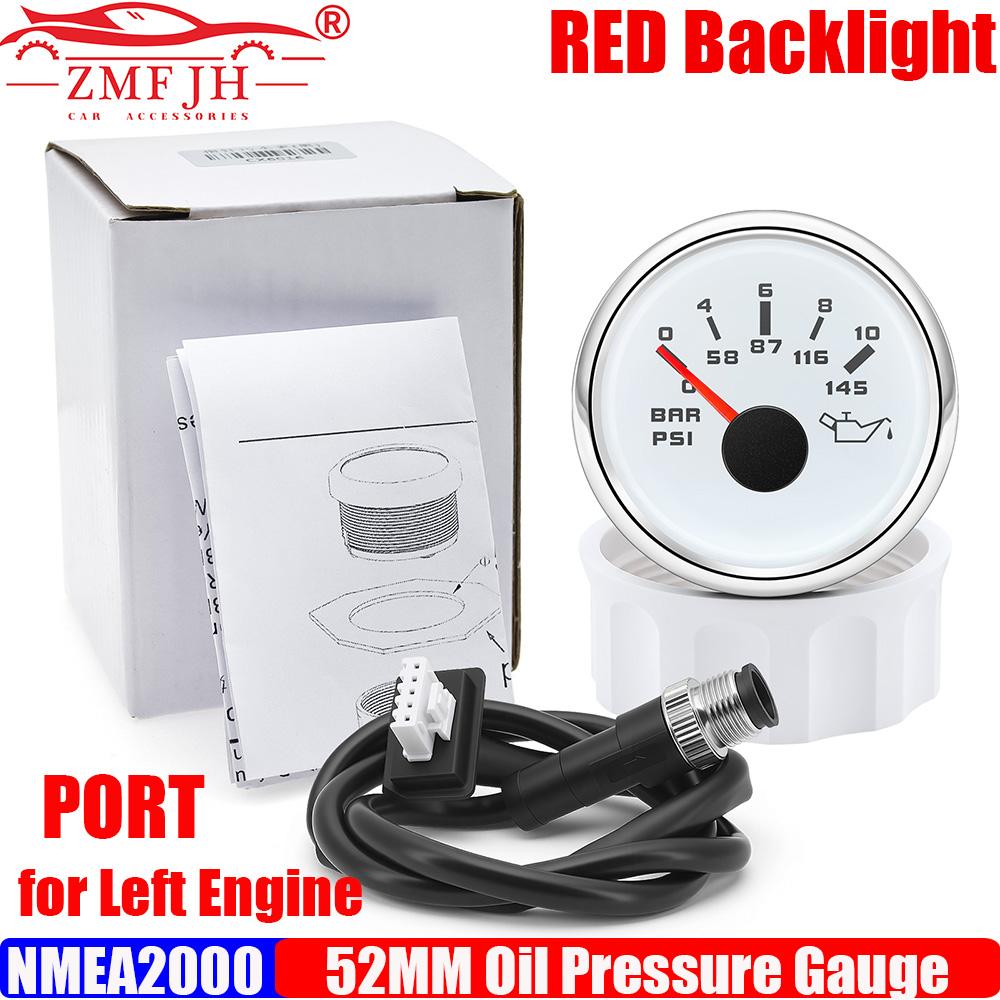 ZMFJH Red Light NMEA2000 52MM Fuel Water Sewage Level Gauge Oil Press Meter Water Temp Rudder Angle Voltage Optional for Left