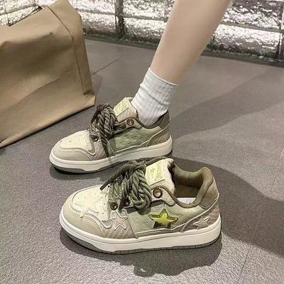 Осенние ретро-туфли в стиле колледжа для моральной подготовки, повседневные туфли с пятиконечной звездой, на плоской подошве, со шнуровкой, для занятий сноубордом