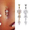 Sexy Women Flower Rhinestone Dangle Bar Barbell Belly Button Ring Body Piercing
